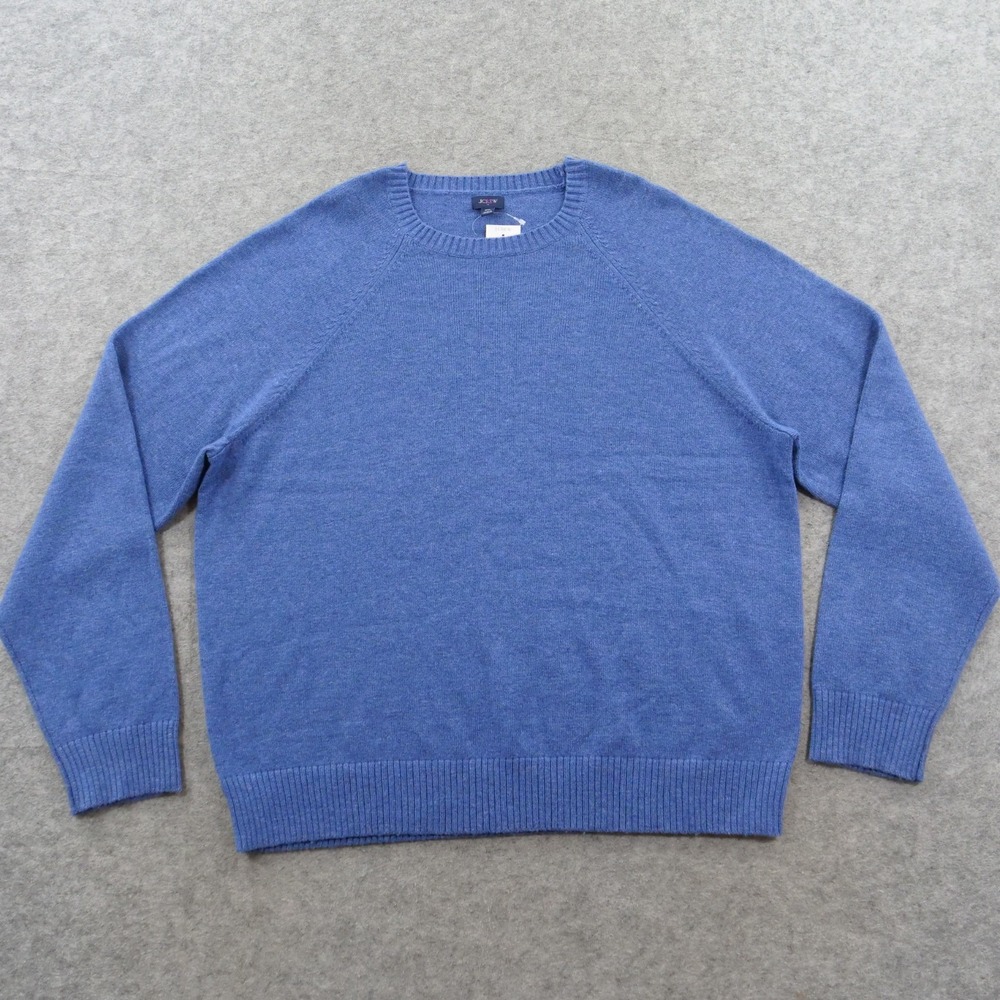 J Crew Sweater Mens 2XL XXL Blue Crewneck Lambswool Blend Pullover Knit New